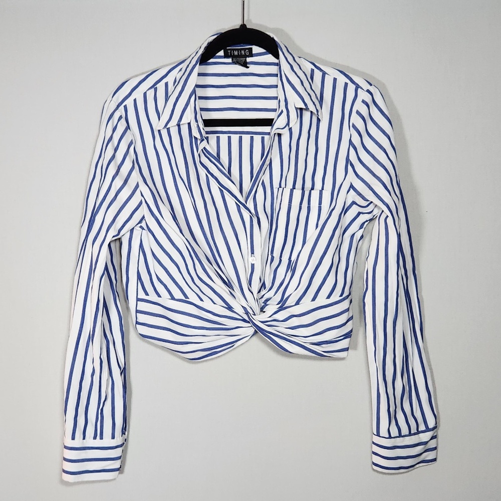 Timing Blue & White Striped Twist-Front Top - Size L